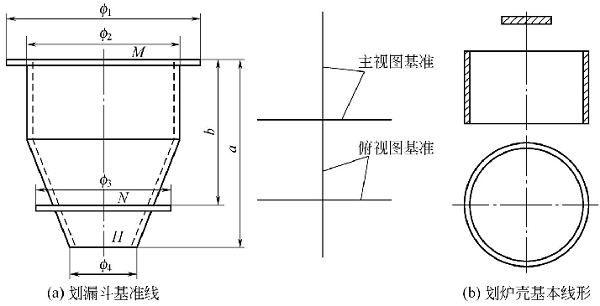 圖4-1鈑金加工件漏斗和爐殼線(xiàn)形放樣