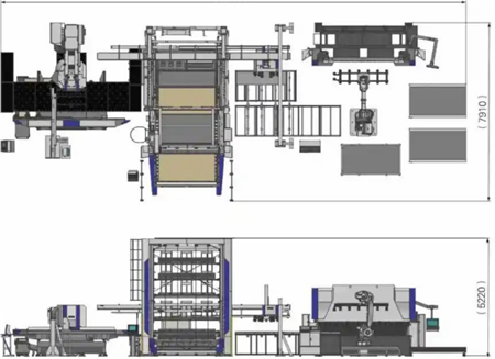 圖3 數控沖床自動分揀·折彎機器人生產線空間示意圖