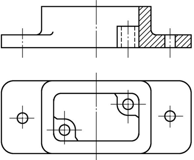 圖1-27鈑金加工件接近對稱機件的半剖視圖